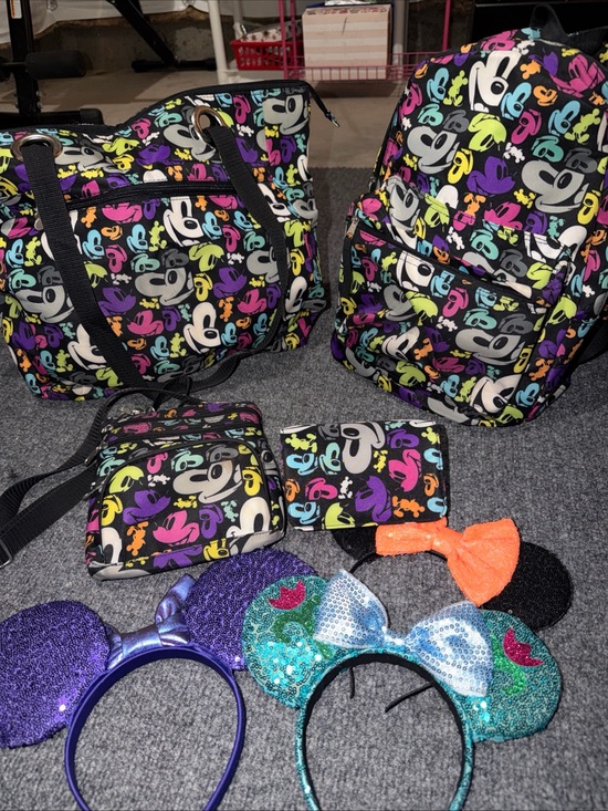 Disney Handbags - Disney Black Multicolor Mickey Faces 5-Piece Travel Bag Set